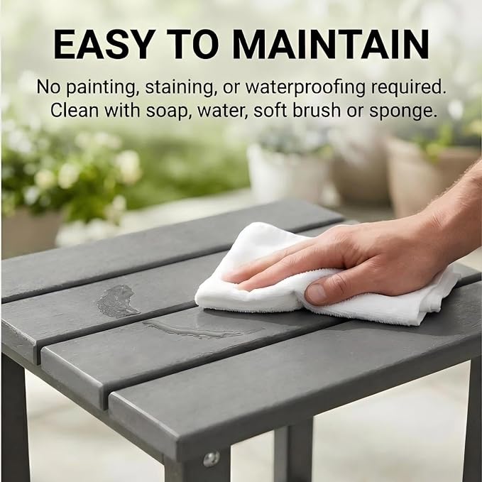 AMILY HDPE Outdoor Adirondack Side Table, Weather Resistant Patio End Table, Heavy Duty Rectangle Side Table for Garden, Balcony, Poolside, Easy Assembly (Grey)