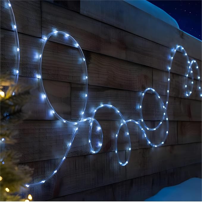 ANJAYLIA 66FT 200 LED Waterproof Outdoor Solar Rope Lights, Cold White | Solar Powered Rope Lights With 8 Modes, Remote, Timer, Dimming, Auto On/Off For Garden, Deck, Patio, and Holiday Decor