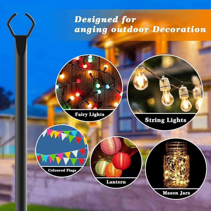 Mutovlin 8 Pack String Light Poles,10 Ft Light Poles for Outside String Lights,Outdoor Lights Pole with Fork,Metal Poles Stand for Patio Deck Backyard
