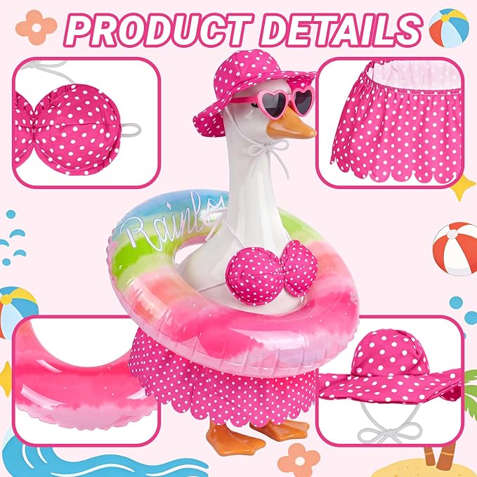 hoyuwak Bikini Goose Outfits Summer Hawaiian Porch Goose Outfits with Swimming Ring Sunglasses Hat for 23" Geese Yard Decor