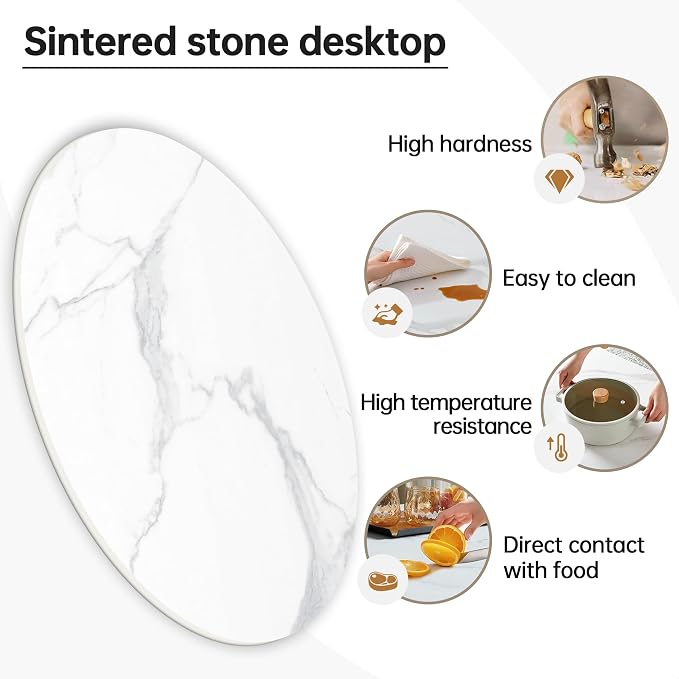Round Table Top, 35.4” White Sintered Stone Tabletop, DIY Replacement & Cover Marble Desktop, Scratch & Wear Resistant, Easy to Clean, Suitable for Indoor & Outdoor