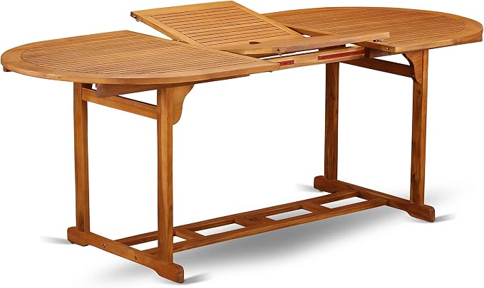 East West Furniture BSDK7CWNA 7 Piece Outdoor Patio Dining Sets Consist of an Oval Acacia Wood Table and 6 Folding Side Chairs, 36x79 Inch, Natural Oil