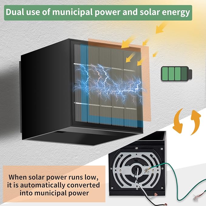 Solar Powered Motion Sensor Square Outdoor Wall Lights,Black Modern Up and Down Wall Lamps 10W,IP65 Waterproof Warm White 3000K Wall Sconce Light Exterior for Fence,Garden