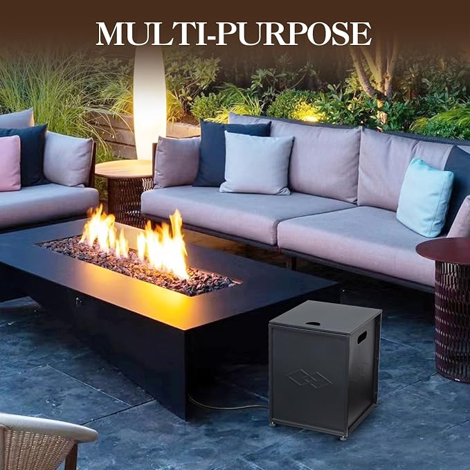 Propane Tank Cover Table, 20 Lbs Propane Tank Storage Box, Outside Propane Tank Hideaway Storage Container, Liquid Gas Tank Storage Cabinet Side Table for Garden Patio, Black