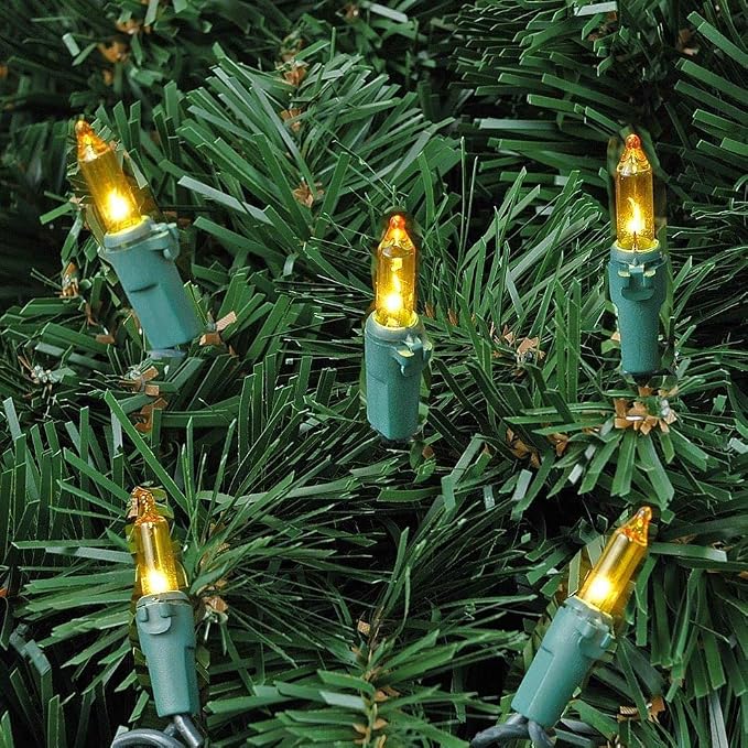 Novelty Lights 50 Feet 100 Bulbs Traditional Yellow Mini Lights, Green Wire