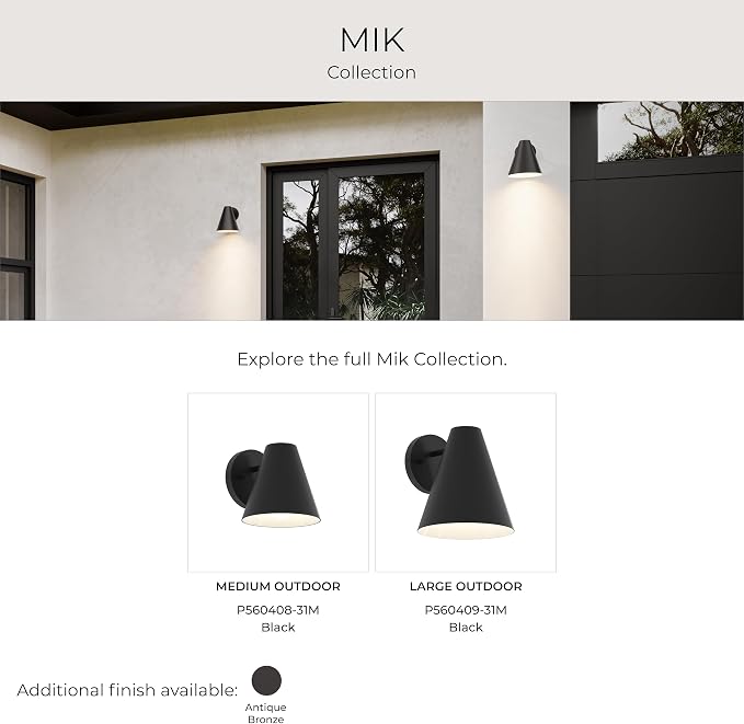 Progress Lighting Mik 18 Inch 1-Light Outdoor Wall Light, Modern Industrial Exterior Light, Matte Black Tapered Cone (18 in. H x 10 in. W x 12 in. Dia), P560409-31M