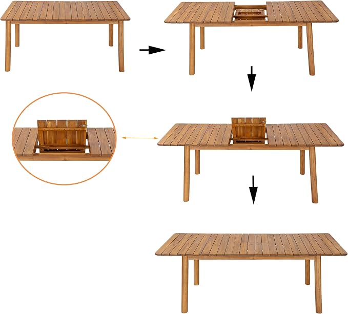 Christopher Knight Home Sky Acacia Wood Dining Table Set for 6, 7 Piece Patio Extendable Dining Table and Dining Chairs Set of 6 with Cushions & Rope Accents, Patio Furniture Set, Teak+Beige+Green