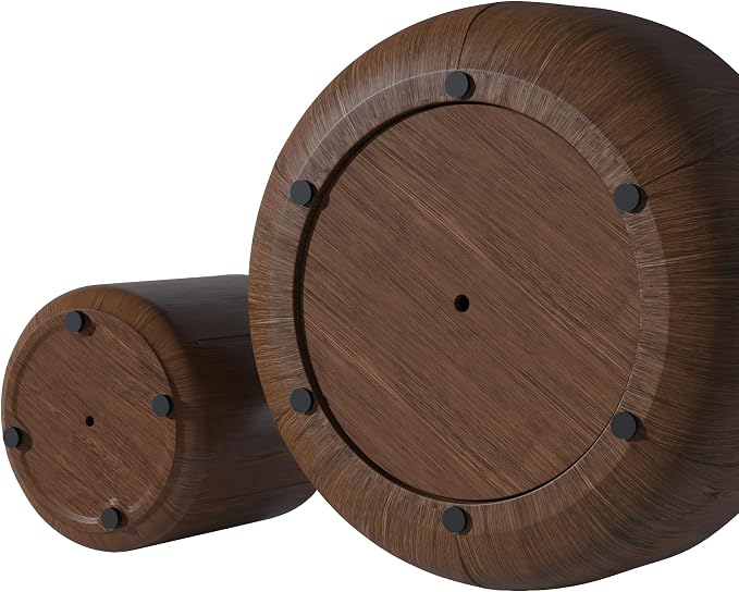 36" Round Coffee Table with 20" Round Side Table Set, Waterproof Sturdy MGO Wood Texture Grain Drum Outdoor Tables Set for Patio Garden Backyard Living Room, No-Assembly, Natural and Brown