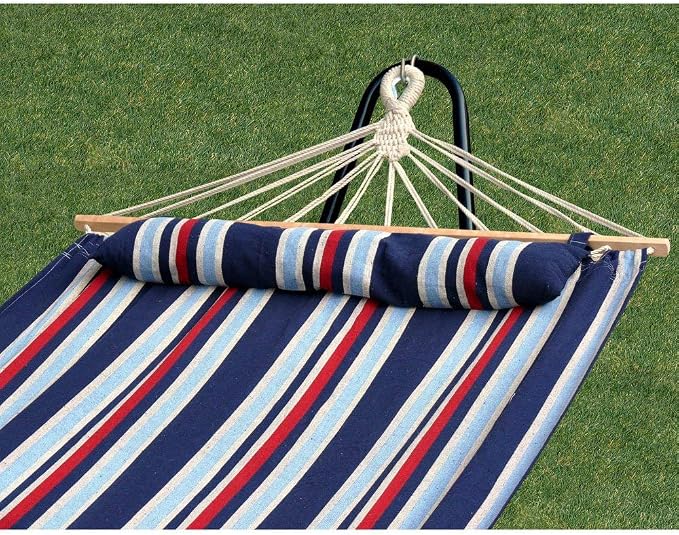 Bliss Hammocks BH-404C 48in Wide Caribbean Hammock w/Pillow, Outdoor Poolside Patio Backyard Hammock, Includes Velcro Straps & Chains, Eco Friendly Polyester & Cotton Blend, 265lb Capacity, Patriot