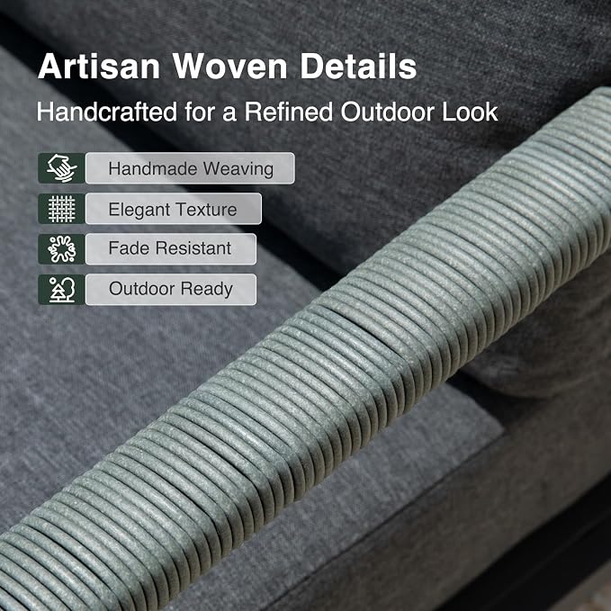 Aluminum Outdoor Patio Furniture Set,4-Piece Sectional Sofa with Coffee Table,Washable Thick Cushions,Modern Patio Conversation Set for Backyard,Garden,Porch,Balcony,Deck,Gray