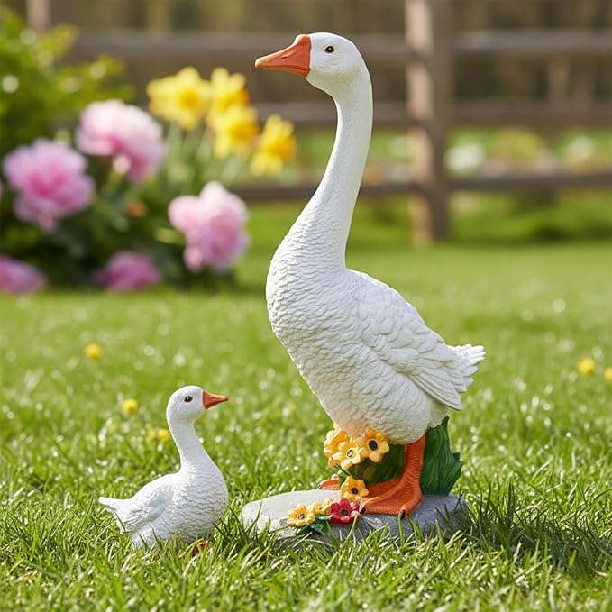 Porch Goose Garden Statue 2 Pack, Mom and Baby Goose Garden Decor, 20 Inches High Goose Statue, Big Resin Yard Decor, Outdoor Geese Figurine for Patio,Porch,Yard,Lawn Ornament, Gifts for Mom