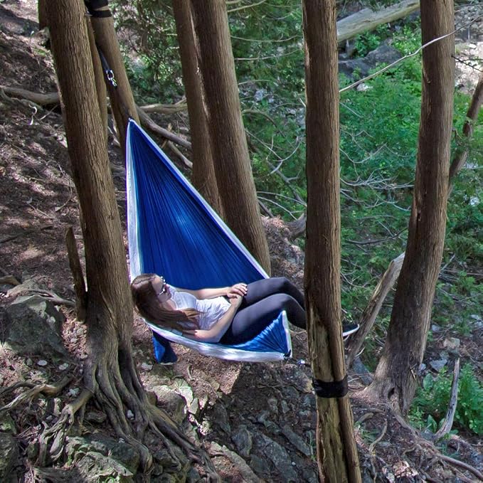 Vivere Double Parachute Camping Hammock, Includes Stuff-Sack (Navy/White)