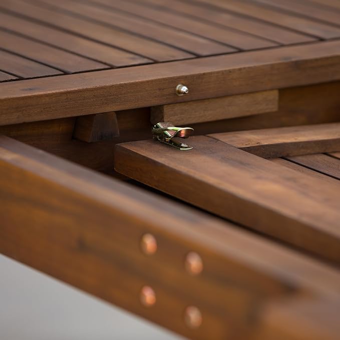 Walker Edison Maui Modern Solid Acacia Wood Slatted Patio Dining Table, 78 Inch, Dark Brown