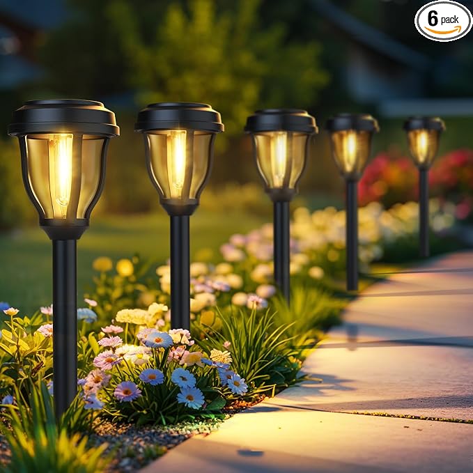 DERAYSION 6 Pack Solar Lights Outdoor, Solar Pathway Lights Waterproof Garden Landscape Lighting for Path, Yard, Walkway, Driveway Decor- 6 Pack Warm White | Waterproof Solar Garden Lights 6 Pack LEDOutdoor Solar Lights for Yard Landscape Path Walkway ...