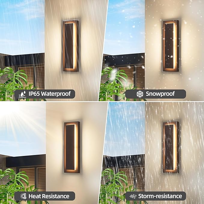Brown Outdoor Wall Sconce Exterior Lights Fixture 15.7 in,12 W | Modern Porch Lights,Waterproof Outdoor Wall Lighting,Included 3000K Warm White LED Light Bead,360° Angle,2 Packs