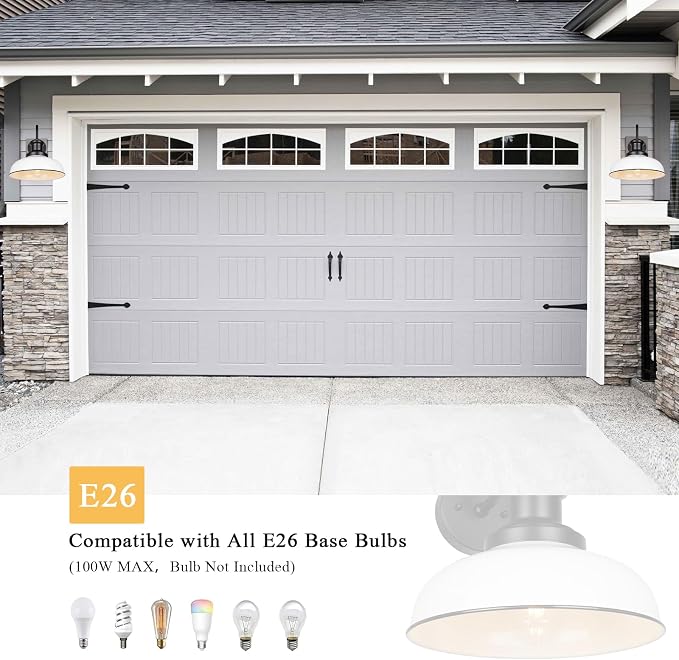 Outdoor Barn Light, Rustic Outdoor Wall Sconce, Farmhouse Exterior Wall Mount Light, Vintage Indoor Wall Lighting Fixture, Industrial White Lantern Lamp for Porch, Garage, Patio, RZ007 WH
