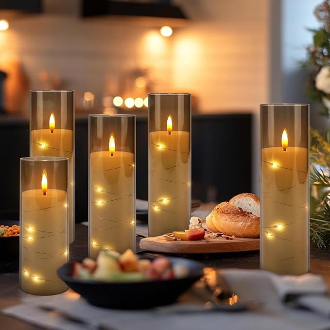 YOROXRG 24 Pack Halloween Decoration Flickering Flameless Candles, Battery Operated LED Candles for New Year, Home Decor, Parties, Wedding,Christmas(D2.2 x H 5" 6" 7") Grey