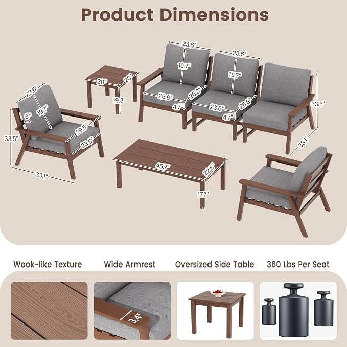 Ayge HDPE Patio Furniture Set,3 Piece Sectional Outdoor Furniture Set, All Weather Outdoor Couch Set Patio Conversation Set for Deck, Lawn, Brown