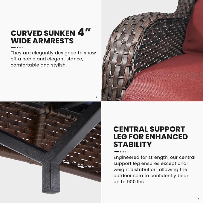 Belord Outdoor Wicker Furniture 5 Pieces Patio Furniture Sofa Set Patio Wicker Chairs with Ottomans Conversation Set for Porch Garden Deck Balcony Poolside