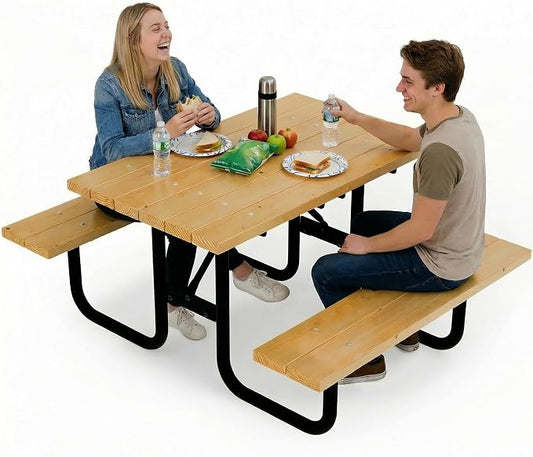 Commercial Wood Picnic Table with Metal Frame & 1.38" Thick Pine (Radiata Pine, 4' Rectangular)