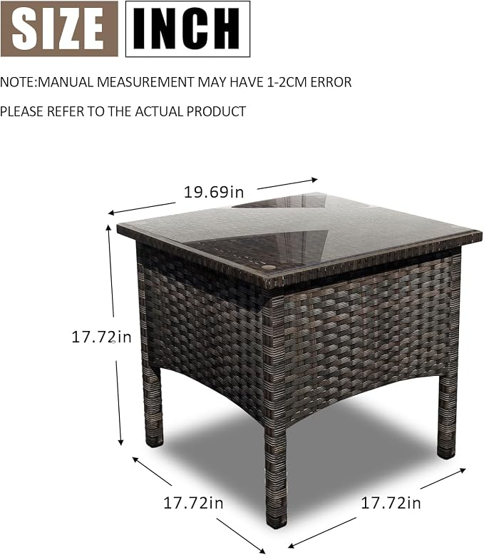 Wicker Rattan Side Table,Outdoor Patio Wicker Table,Modern Patio End Side Table with Glass Countertop and Storage Space,for Garden Balcony Porch