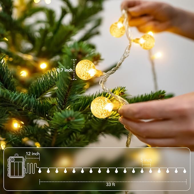 Metaku Globe String Lights Battery Operated Fairy Light 33ft 80LED & Remote | Waterproof Indoor Outdoor Hanging String Lights Decorative Christmas Lights for Home Party Patio Garden Classroom Wedding