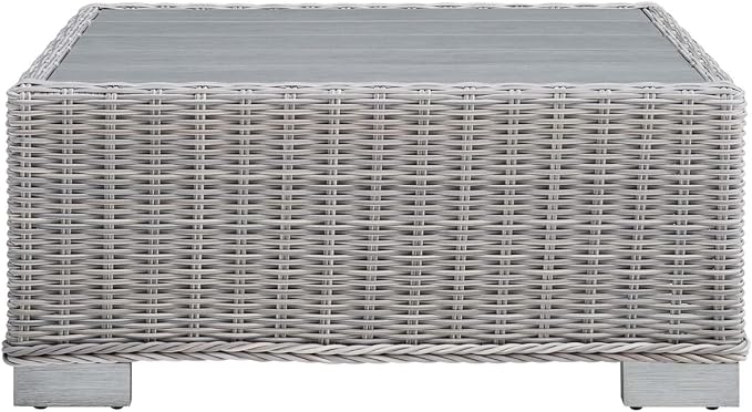 Conway 32" Outdoor Patio Wicker Rattan Coffee Table in Light Gray