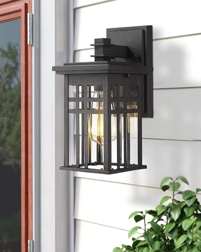 zeyu 12-Inch Outdoor Wall Lantern, Black Aluminum, Clear Glass, 20068B1 | Black Aluminum Hardwired Wall Sconce with Clear Glass and Open Bottom; Uses One E26 Bulb Up to 100W, Sold Separately.