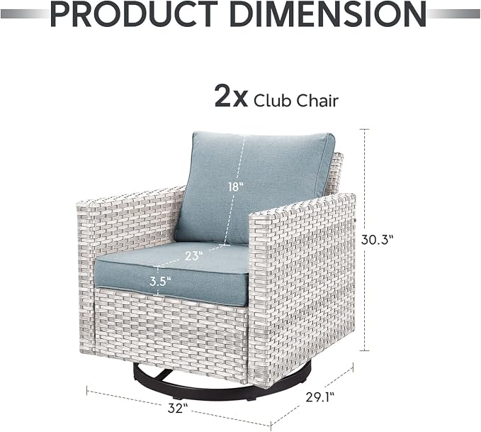 Belord Wicker Chairs Outdoor Bistro Set Oversize Patio Swivel Rocker, Rattan Outdoor Seating Set of 2 Swivel Glider Chairs Wicker Furniture for Porch Deck Backyard with Water-Resistant Cushion Brown