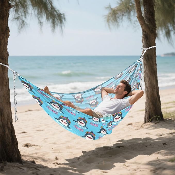 Camping Hammock Outdoor Hammocks for Outside Shark Flower Wreath Beach Trees Portable Lightweight with Pockets Tree Straps Indoor