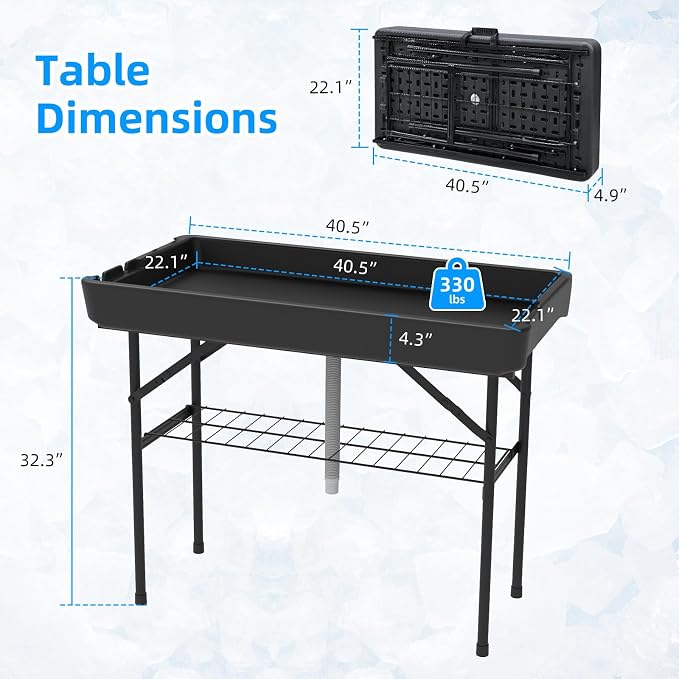 Party Outdoor Cooler Table, Black Skirt &Drain Hose Plastic Chill Table to Keep Drinks Cool, Portable Foldable Self-Serving Beverage Ice Cooler Bar for Wedding, Picnics, Barbecues, Fishing