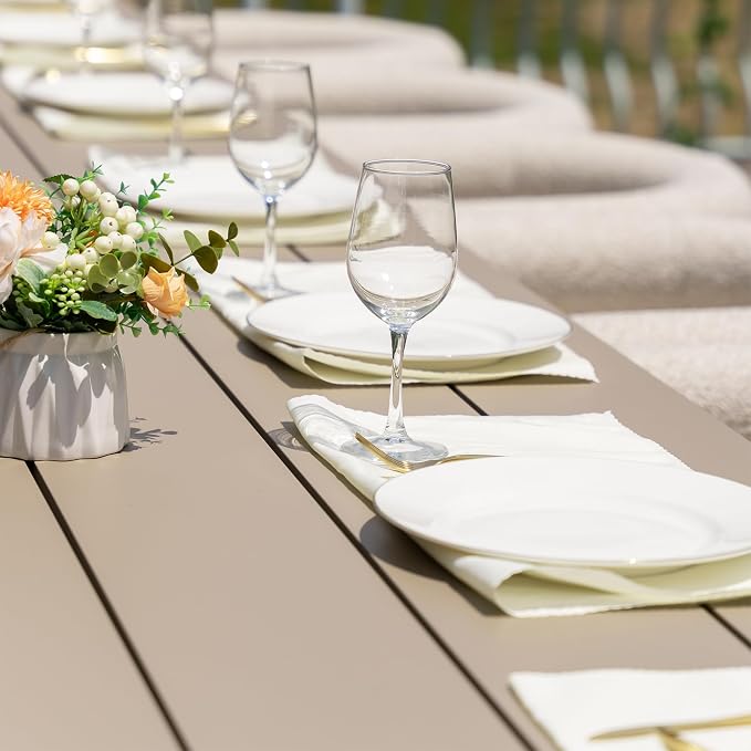 PURPLE LEAF 15 Pieces Italian Patio Dining Set with Cushion, Seamless Table | Wraparound Backrests, Sumptuous Textured Olefin Fabric, Cushioned Armrest, Aluminum, Large Gathering, Earth-Tone Palette