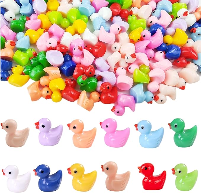 120PCS Mini Resin Ducks 12 Colors | Tiny Colorful Resin Ducks, Miniature Tiny Plastic Animal Figures for Micro Landscape Fish Tank Garden Dollhouse DIY Decor