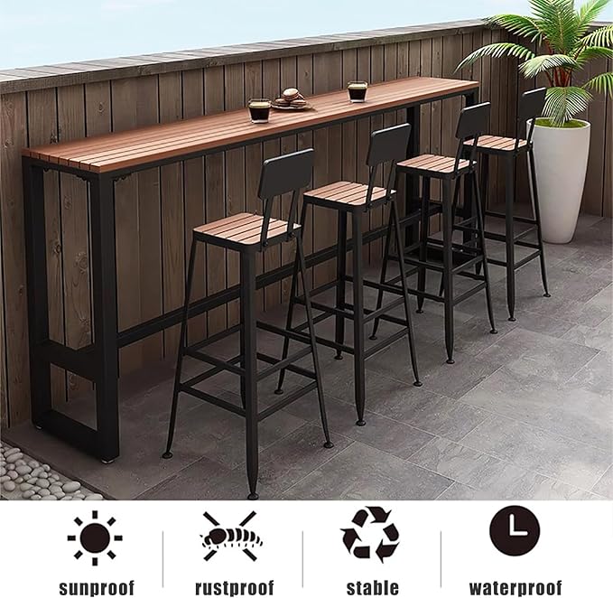 Modern Trestle Table Rectangular Outdoor Bar Table,waterproof,Wooden Balcony Bar Table For Railings,Narrow Pub Patio Bar Table Wood Counter Height Table-Table Only(70.9 “L x 15.7 ‘W x 41.3 ’H, Black)