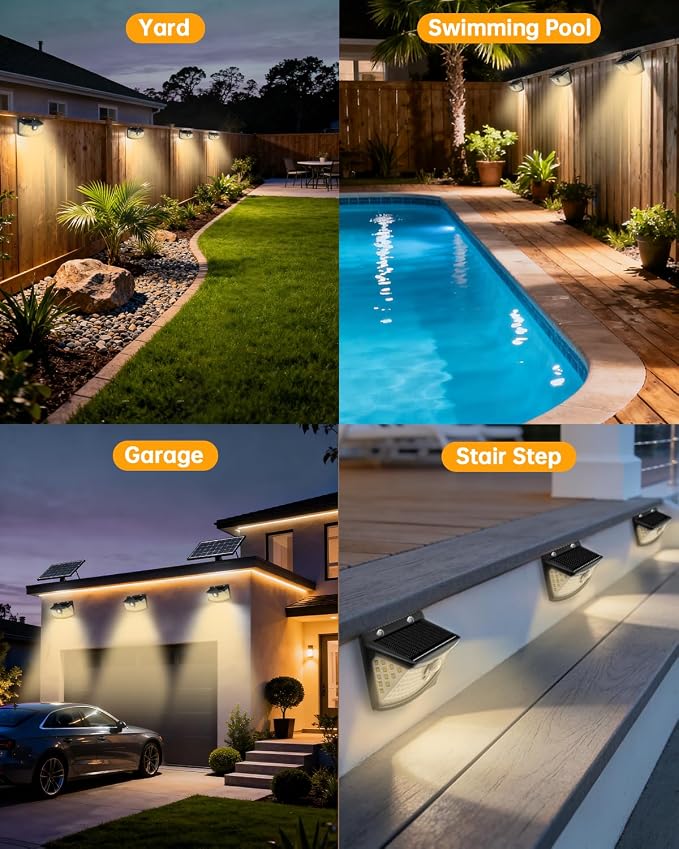 Aootek Solar Motion Sensor Lights Outdoor 120 LEDs, Black, 2 Pack | Lights Reflector, 270° Wide Angle, IP65 Waterproof, Step Lights For Front Door, Yard, Garage, Deck
