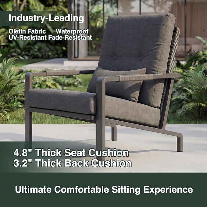 3-Piece Small Patio Set, Gray Aluminum Outdoor Furniture Set with Loveseat, 2 Chairs & Coffee Table, Metal Patio Conversation Set with Thick Cushions, Weather-Resistant