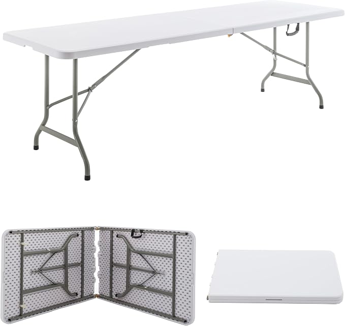 BTEXPERT 8-Foot - 96" Long White Plastic Folding Table Portable 30" Wide, 29" High, Indoor Outdoor Events Banquet Dining Party Patio