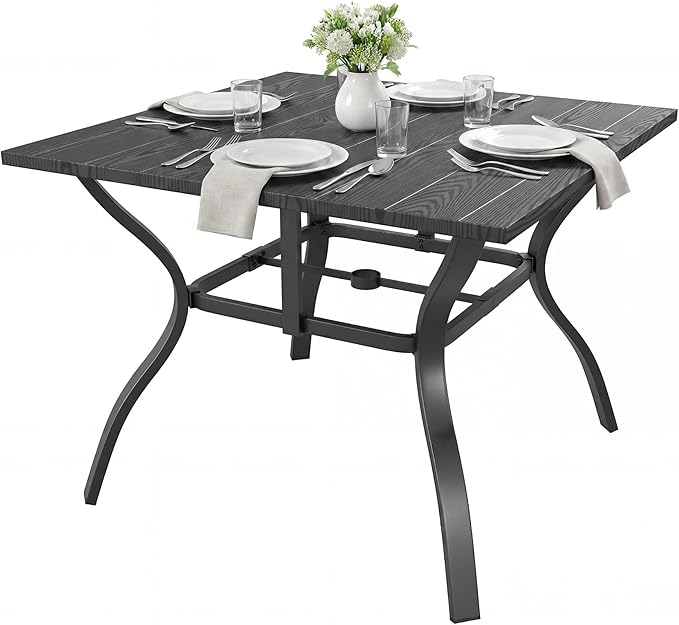 Outdoor Dining Table for 4-38" x 38" Matel Patio Table with E-Coated Finish, 1.6" Umbrella Hole for Garden, Backyard