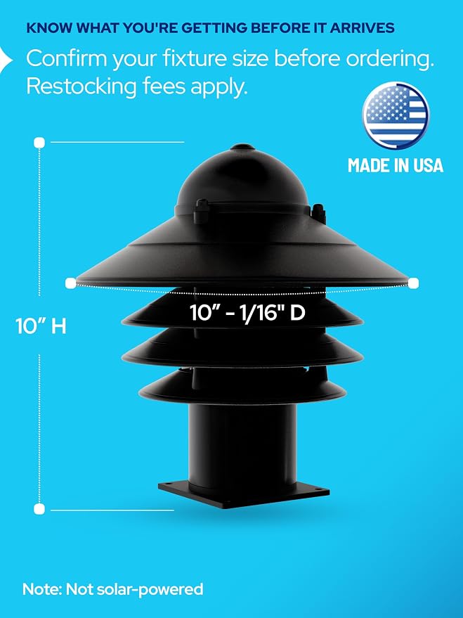 Nautical Pier Mount Outdoor Lighting - Salt-Air Tough Rust-Proof Non-Metallic Coastal Lamps - UL Listed Dock Lights - Patio Fence Deck Porch Lights Outdoor - USA Made, Short, Basic, Black