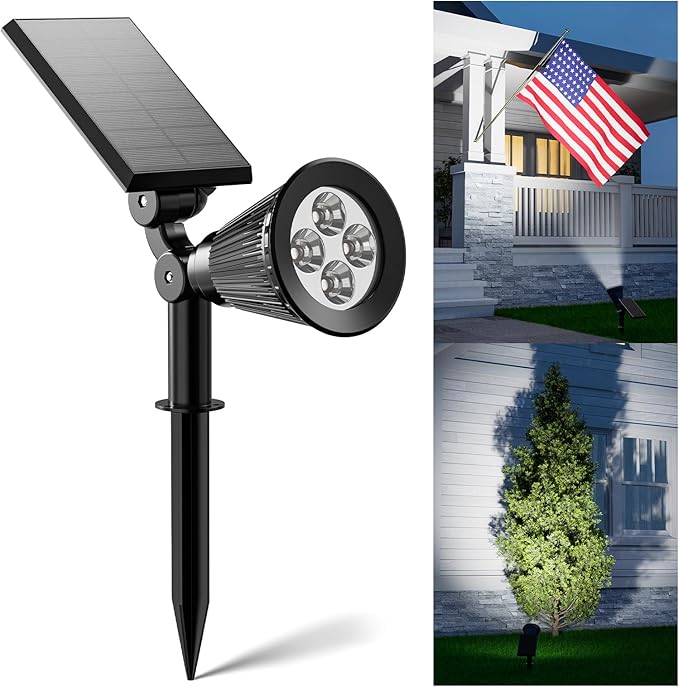 FALOVE Solar Spot Lights Outdoor Waterproof for Flag, Palm Tree, Pole, Sign, Statue, Mailbox, Bright LED Outside Landscape Flood Spotlights for Accent Uplighting Yard, Garden, House, Backyard, Patio