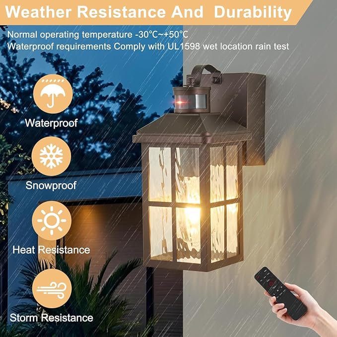 Porch Lights with GFCI Outlet with Remote | Dusk to Dawn Motion Sensor Outdoor Light, Upgraded 4 Lighting Modes Exterior Fixture Outside Lights for House Patio Garage