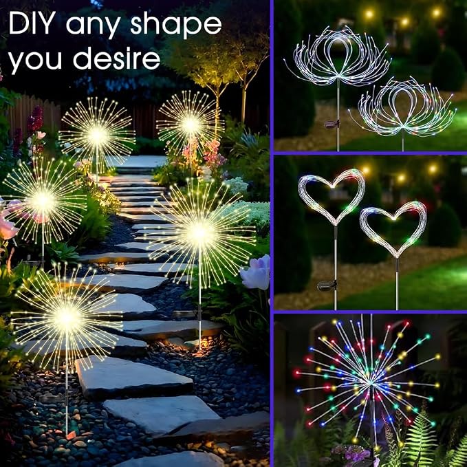 HPUFKOT Solar Garden Lights Outdoor,Waterproof Garden, 2PC 200 LED Twinkling Firework Lights Decorative with 8 Modes,Decor for Yard Patio Pathway Lawn for Yard Outside Fairy Decorative