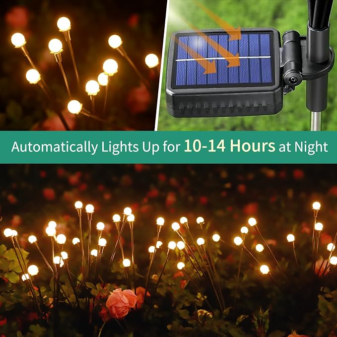 vignuto Solar Lights Outdoor Waterproof, 2 Packs 16LED, Solar Garden, Patio, Garden Decor, Patio Decor, Firefly Outdoor, Unique Gifts for Women, Gifts for Grandma