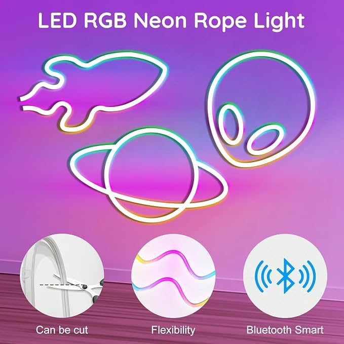 RCUICA 100FT LED Neon Rope Lights Waterproof with Smart App Control Remote,DIY Scene Modes,Music Sync hronization,Eaves Lights for Garden Decor,Deck,Christmas