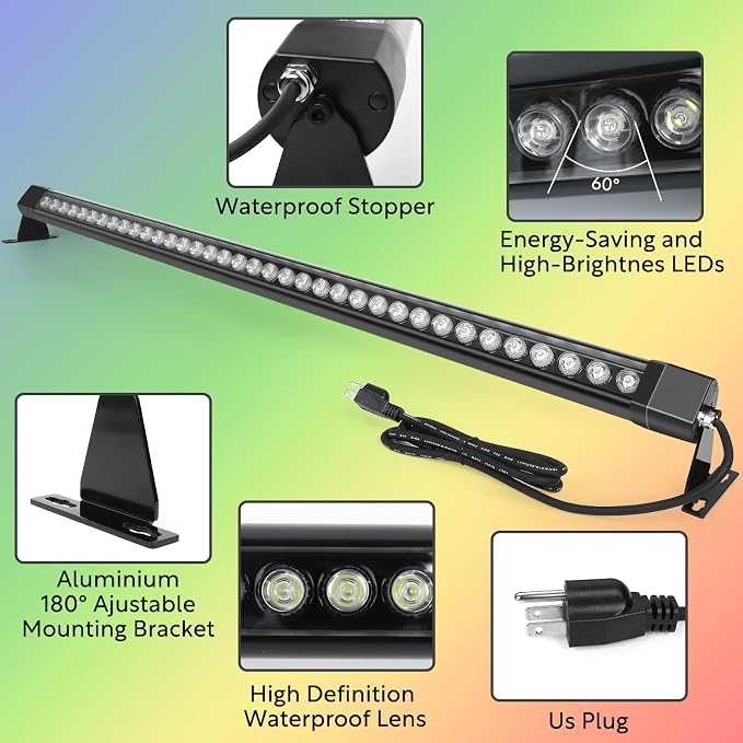 HNRLOY RGB Wall Washer Light with Bar 2Pack, 72W LED RGB Color Changing Landscape Wall Wash Lights, 4FT 120V Dimmable Stage Wash Light Bar for Hotel,Building,Commercial Garden Lighting