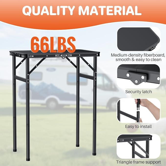 FUNYKICH Max 29.4'' Tall Camping Tables(23.6''Lx15.7''W), 3 Adjustable Height Small Folding Table, Ultra-Light Aluminum Portable Table with Carry Handle for Car Camping, Backyard Party, Beach, Picnic