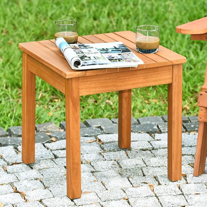 Tangkula Outdoor Square Side Table, Oversize Adirondack End Table, Acacia Wood Frame w/Oil Finished, All-Weather, Indoor Outdoor Patio Poolside Use, Weight Capacity 220lbs, 18 x 18 x 16 Inch