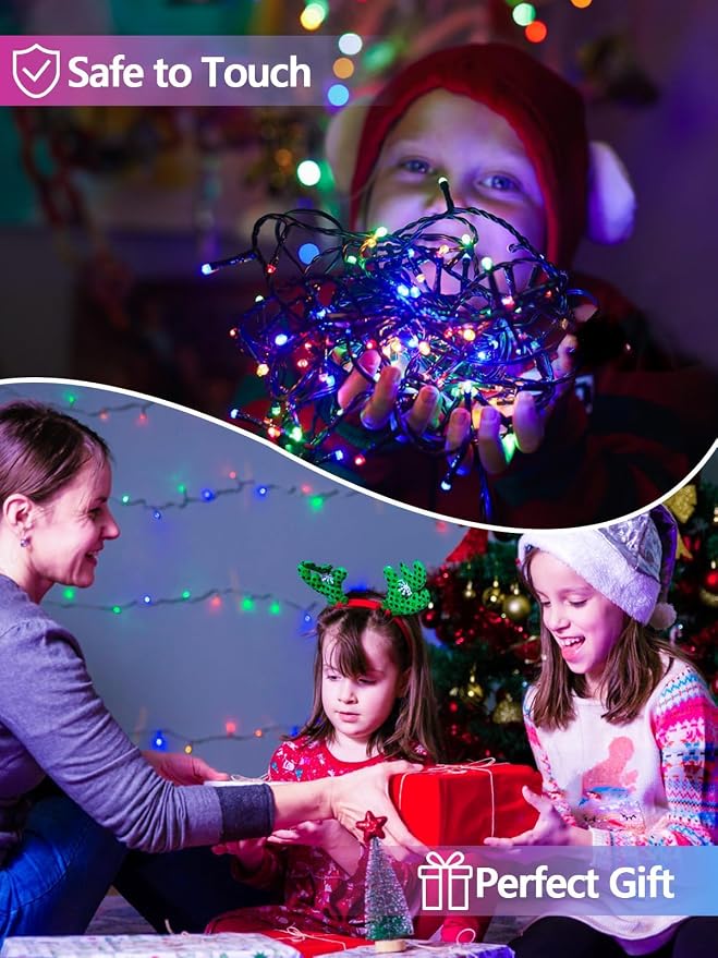 Solar Christmas Lights Outdoor 6 Pack 600 LED Solar String Light Multicolor | 8 Lighting Modes, Memory Function, Auto On/Off, 198FT Waterproof Twinkle Lights for Outside Porch Fence Balcony Decorations