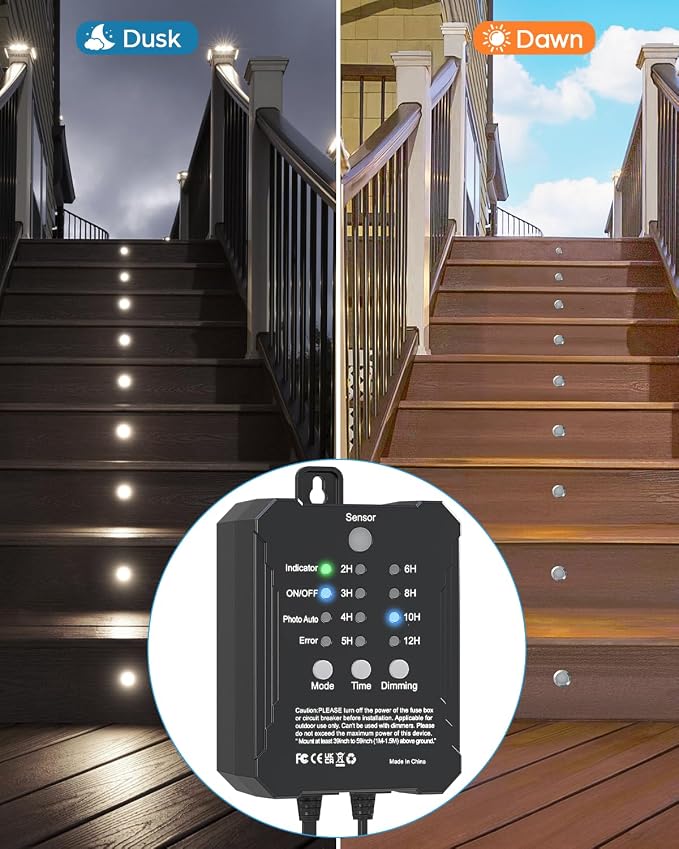 HIBOITEC 22 Packs Low Voltage Deck Lights Kit with Transformer Dimmable Timer and Photocell Sensor Outdoor Recessed LED Deck Lighting IP67 Waterproof 4000K for Garden Yard Stair Patio Floor Decoration