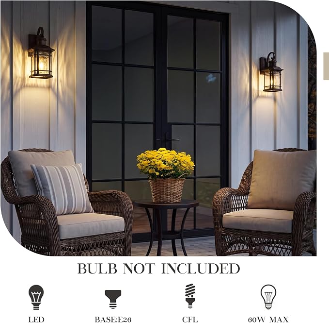 Emliviar Vintage Motion Sensor Wall Mount, 13.5" Outdoor Wall Light with Water Ripple Glass, Outside Farmhouse Lamp for Warehouse, Oil Rubbed Bronze Finish, 2084B-SE ORB-SW